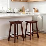 PayLessHere Bar Stools Set of 2 for Kitchen Counter Solid Wooden Saddle Stools 24-Inch Height Home Furniture Barstool, Brown