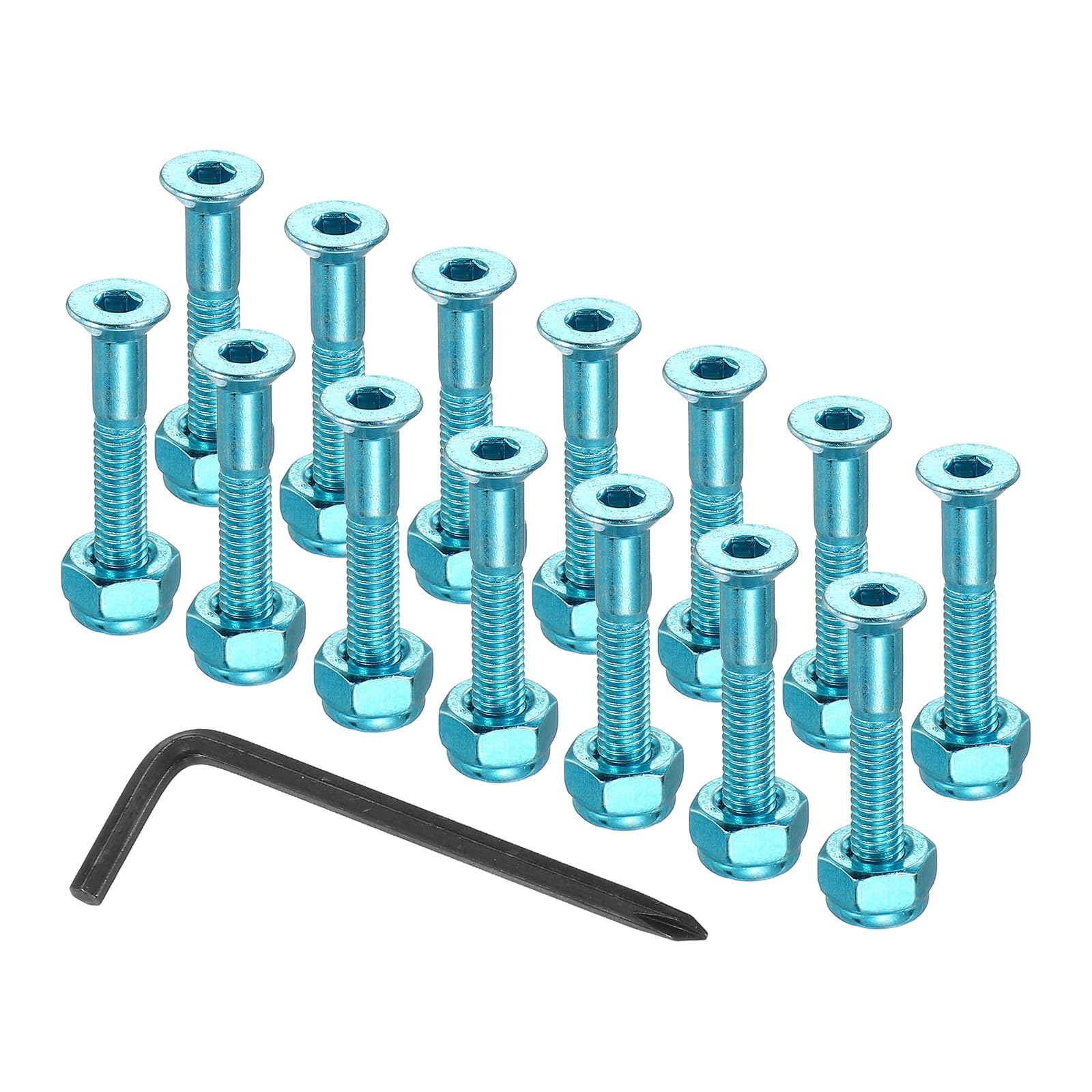 PATIKIL 17 Mm/ 0.7" Skateboard Hardware Kit, 16 Pcs Mounting Screws Bolts Nuts Set with Hex Key for Skateboard Cruiser, Blue