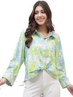 ATHENA LIFESTYLE Green Cuffed Sleeves Floral Casual Top Price In India