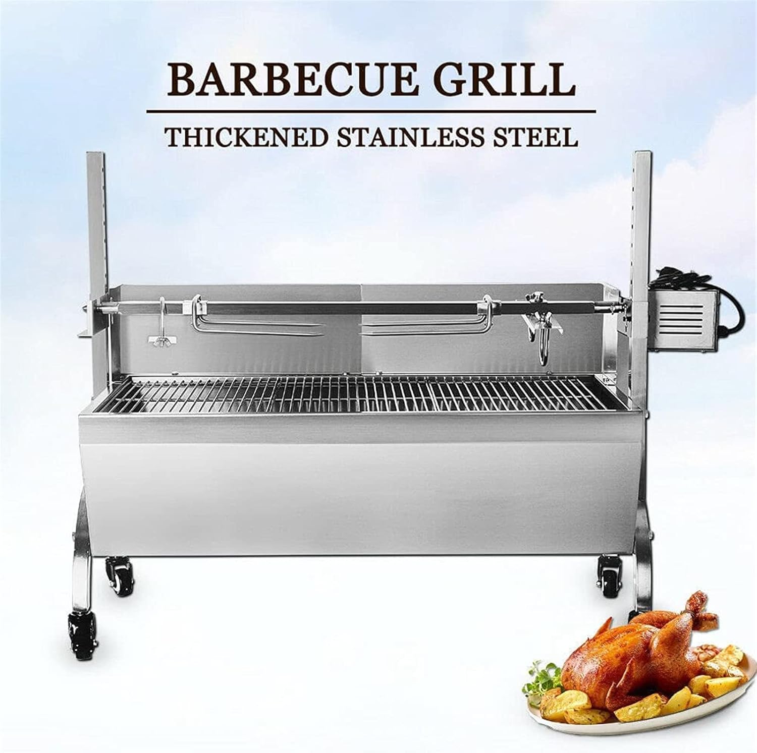 Electric Automatic BBQ Rotisserie Grill Kit,Outdoor Camping Rotisserie Spit Roaster Stainless Steel Grill for Pig Rotisserie Hog