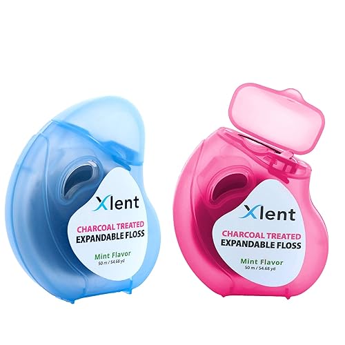Hilo dental expandible tratado con carbón activado, xilitol y cera natural a base de plantas  Sabor a menta fresca  164.0ft cada uno (2 unidades)