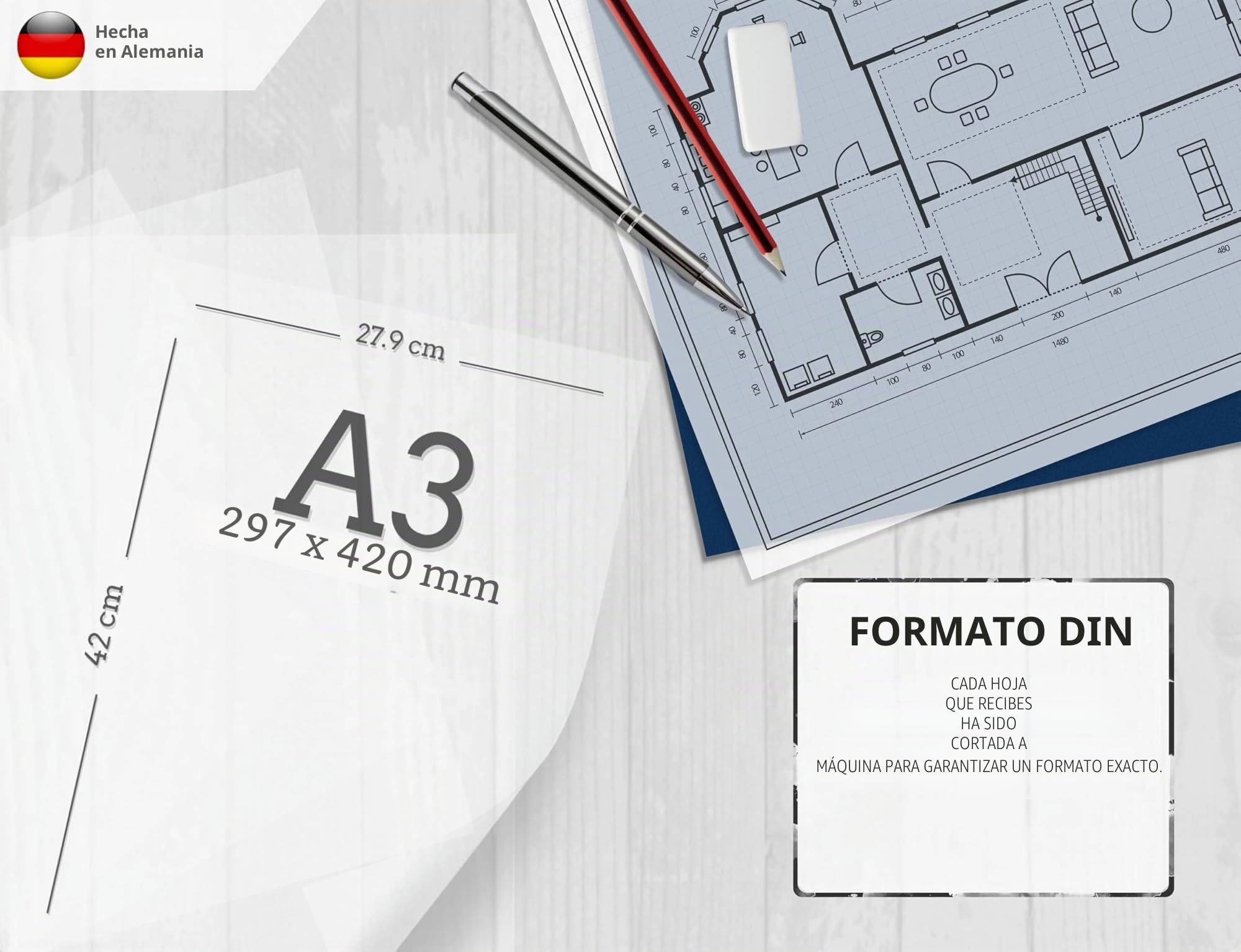 Papel transparente blanco transparente imprimible – DIN A3 – Hojas – Papel de calco para imprimir y hacer manualidades – Color blanco – CaIidad premium 85 g/m² – Fabricado en Alemania