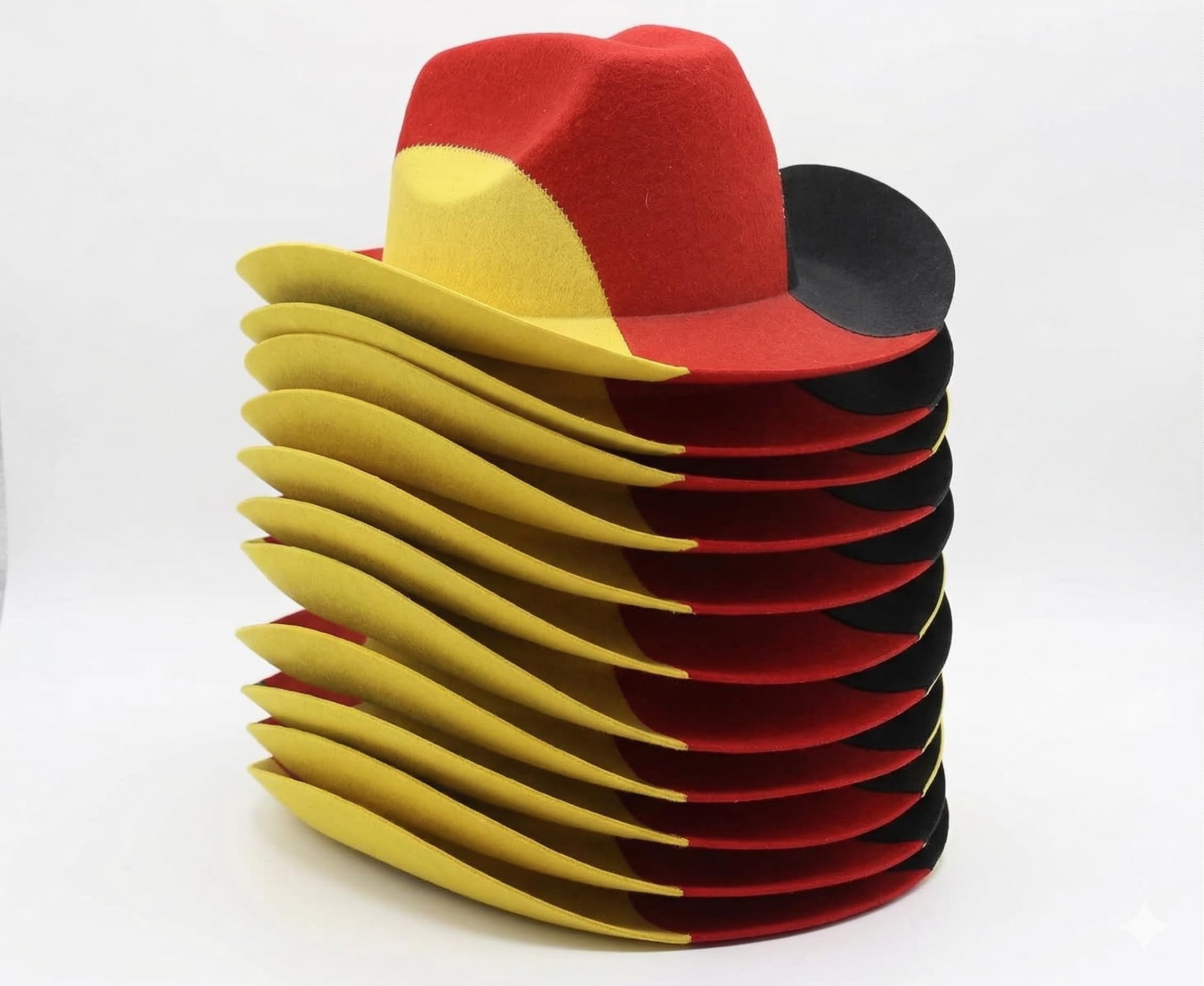 10er Set Cowboyhut Deutschland Schwarz-Rot-Gold | Fanartikel Filzhut für EM, WM & Public Viewing | Fußball Partyhut Kostüm für Erwachsene