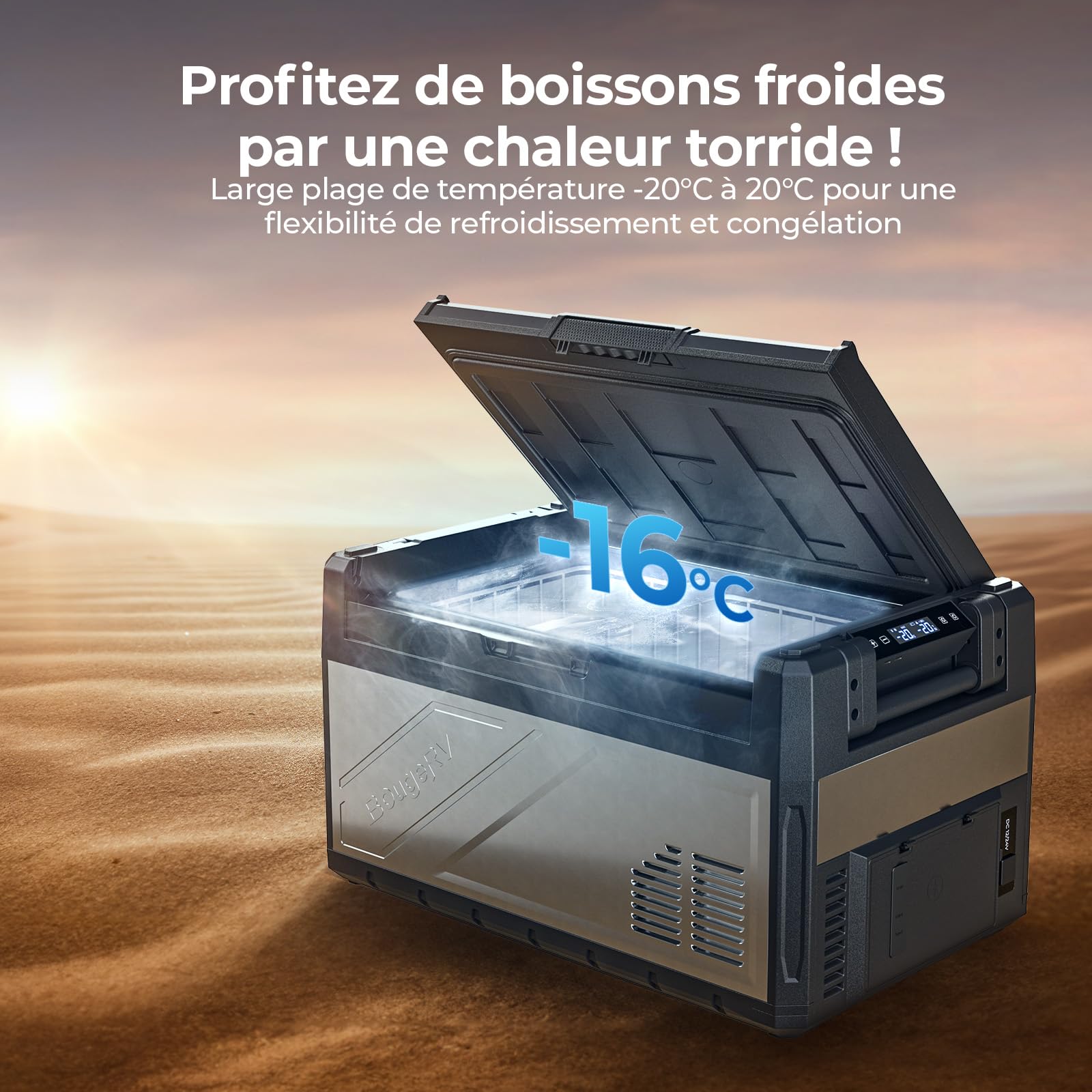 BougeRV Rocky V3.0 Double Zone Glacière Compresseur 39L, -20℃~20℃ | Réfrigérateur Voiture 12V 24V 230V Métal App IPX4, pour Camping Van Bateau Pêche