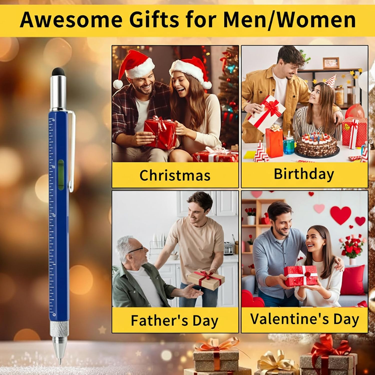 Multi-Function Tool Pen 6-in-1 with Level, Stylus & Screwdrivers, All-in-One Writing and Practical Gadget for Professionals and Daily Use, Blue