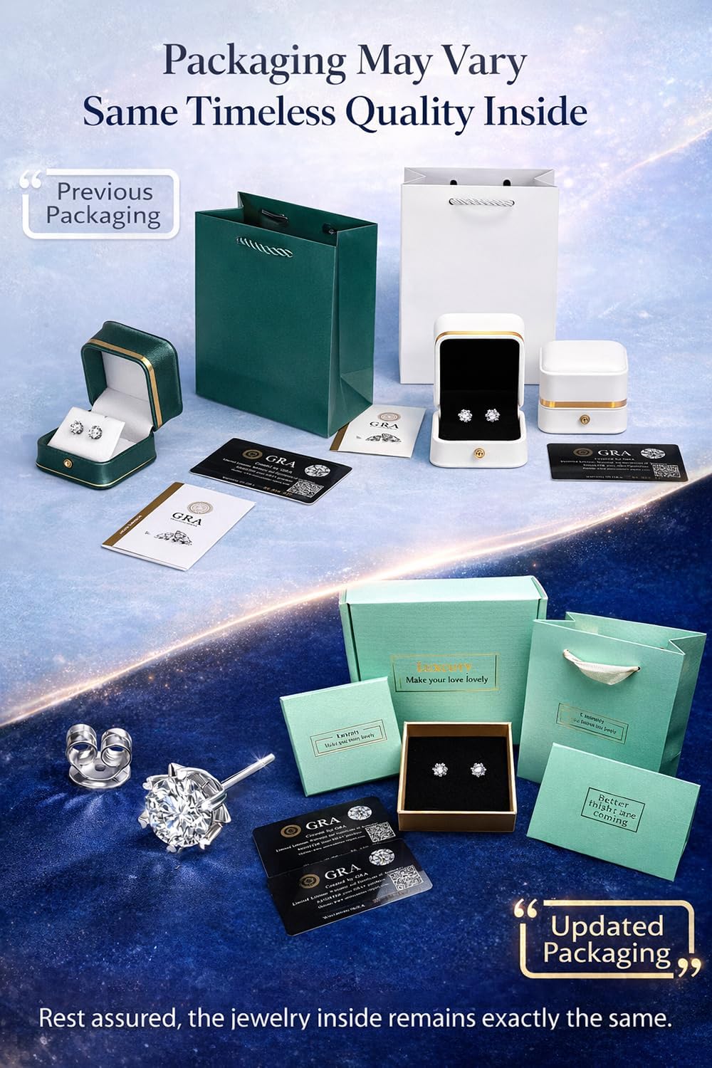 Round Cut Moissanite Stud Earrings for Women, D Color VVS1, Classic & Snowflake-Inspired Settings, Hypoallergenic 925 Sterling Silver with 18K White Gold Plating - Image 6