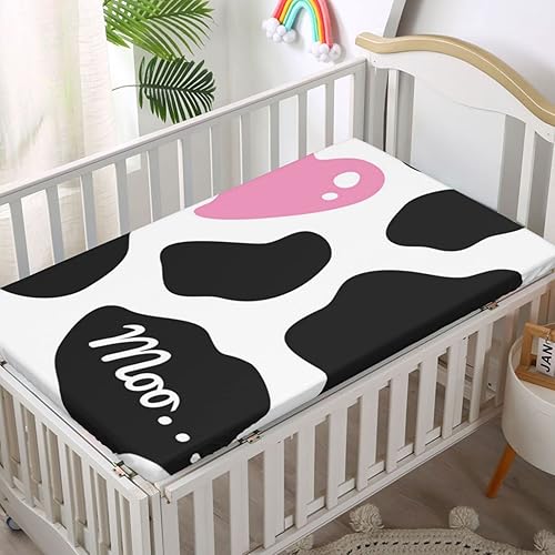 Miniatura 2 de Sábana bajera ajustable para cuna con temática de vaca, sábana bajera estándar para cuna, material ultra suave, sábana de colchón para cuna o sábana