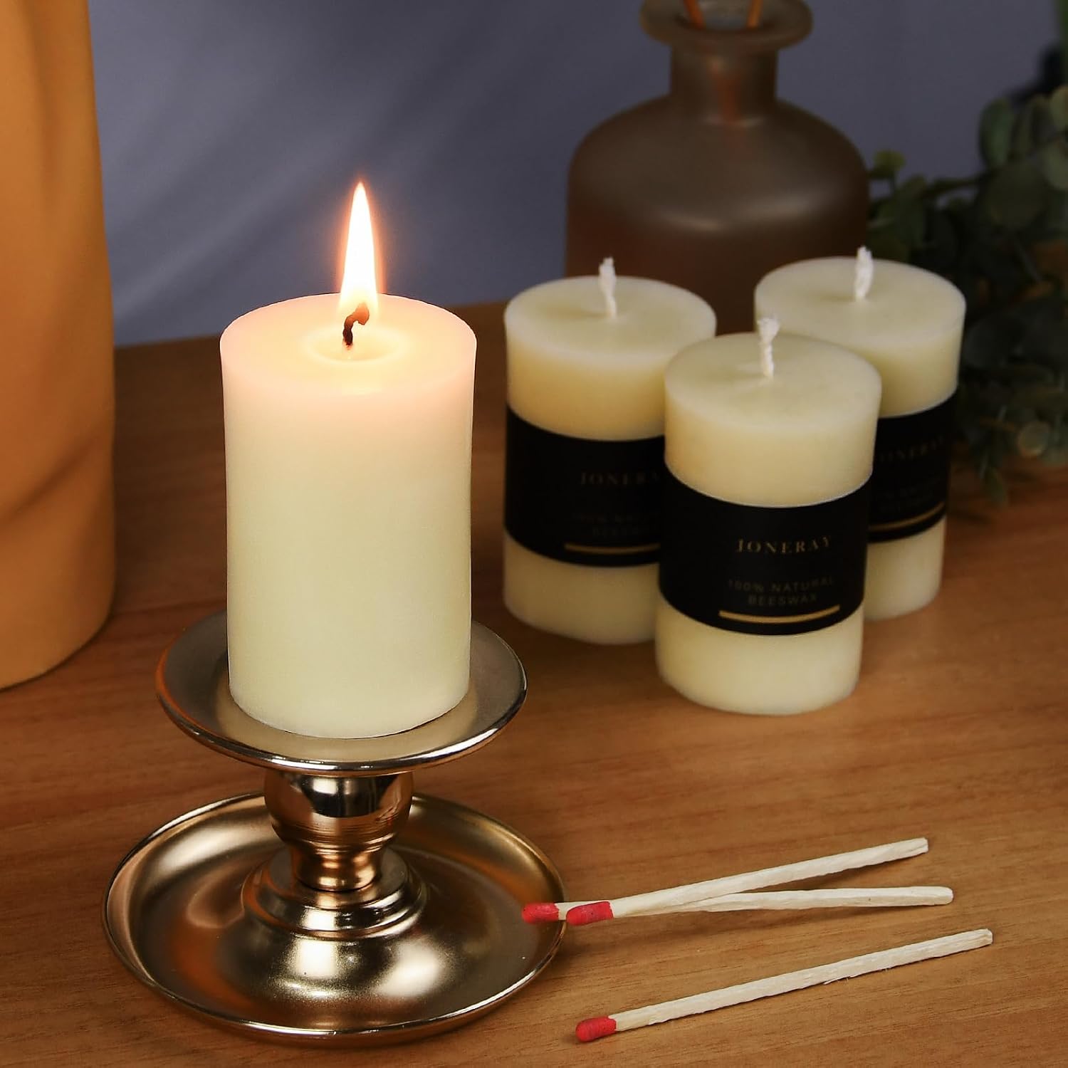 2x3 Inch Beeswax Pillar Candles Set of 4, 20 Hours Burn Time,Honeycomb Beeswax Candle for Wedding and Church (Ivory
