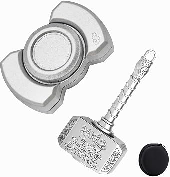 2-Pack Fidget Toys for Adults 3-in-1 Alloy Silent Spinner Clicker Slider & Thor Hammer EDC Toy for Stress Relief, Anxiety, ADHD, Office Desk