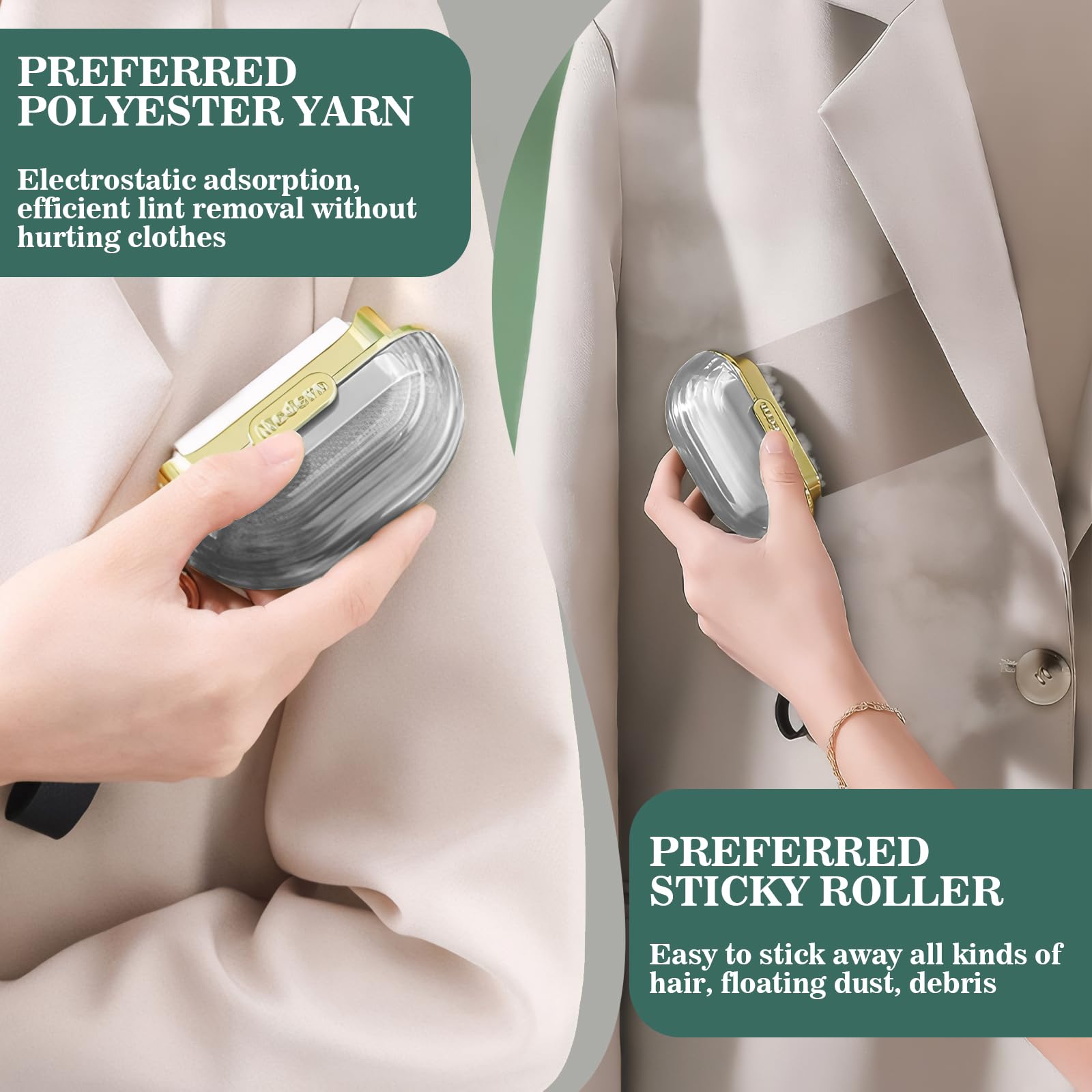 Belligern Reusable Lint Roller, Double Sided, Small Travel Size, 5 Replacement Heads, Gray, Grey - Image 3