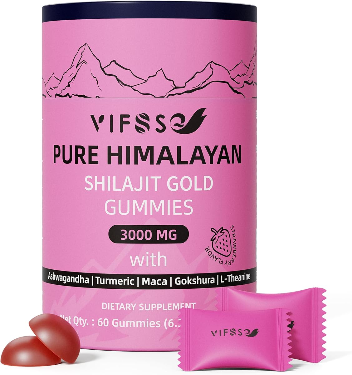VIFSSG Shilajit Gummies, 3000 Mg Shilajit Pure Himalayan Organic with Ashwagandha, Turmeric Sugar-Free Gummies for Men and Women, Shilajit Supplement, Non-GMO Nature Shilajit for Energy, 60 Gummies