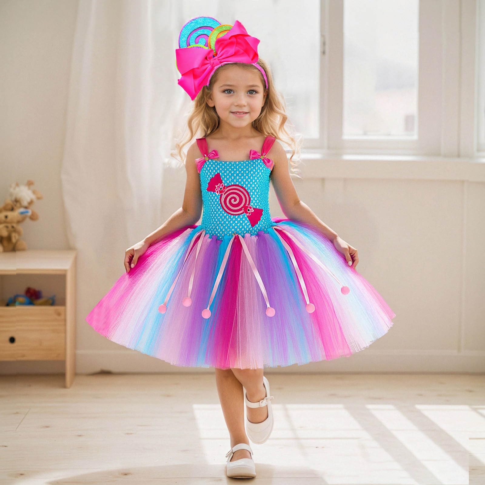 Vestito tutù da bambina arcobaleno, per feste di danza, per tutti i giorni, in tulle, gonna soffice, colori arcobaleno, fascia elastica, ideale per feste e cosplay