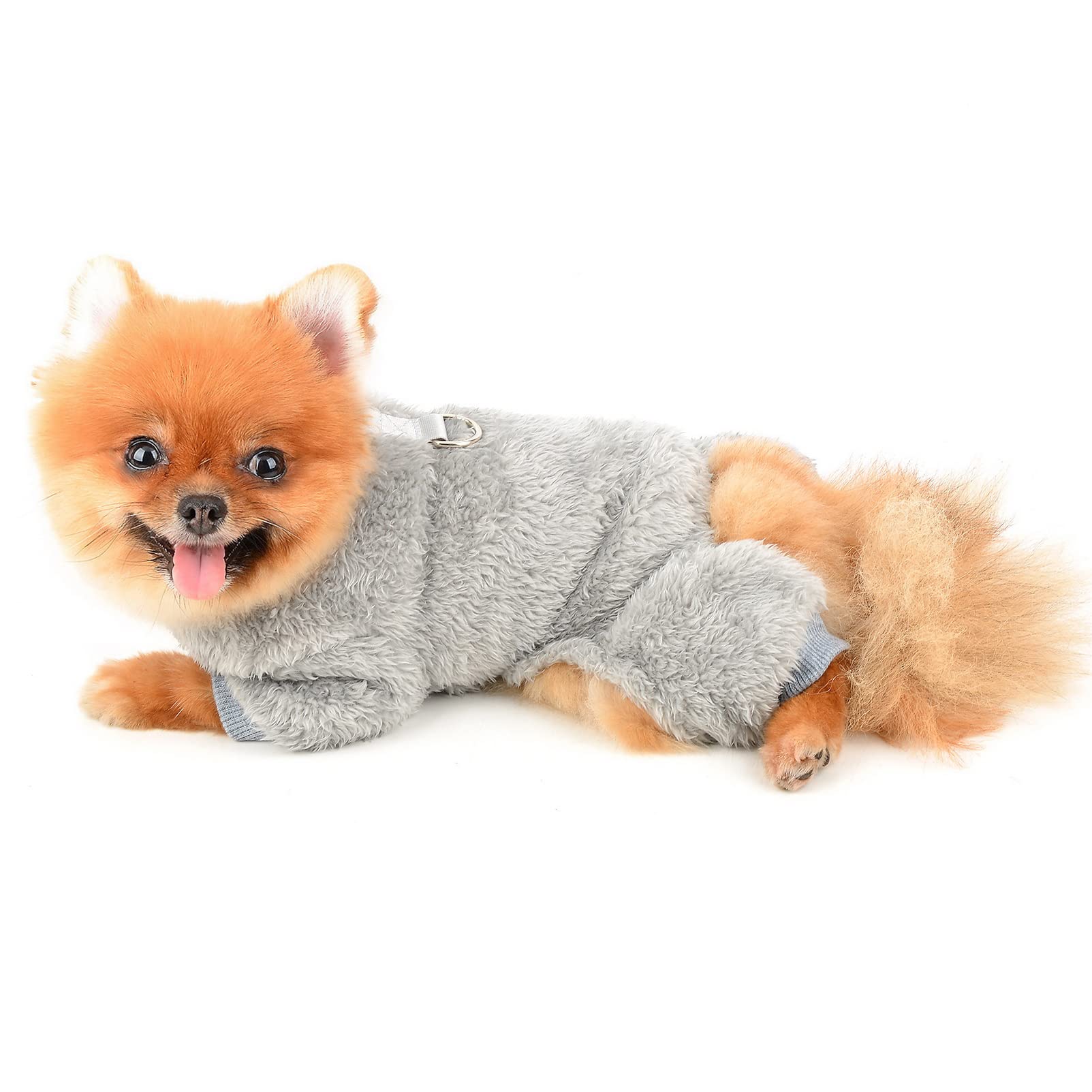 SMALLLEE_LUCKY_STORE Pet Thick Sherpa Fleece Pyjamas Pjs Jammies with D-ring for Small Dogs Cats Puppy Jumper Pajamas Jumpsuit Soft Coat Yorkie Chihuahua Warm Winter Clothes,Gray,L - Image 4