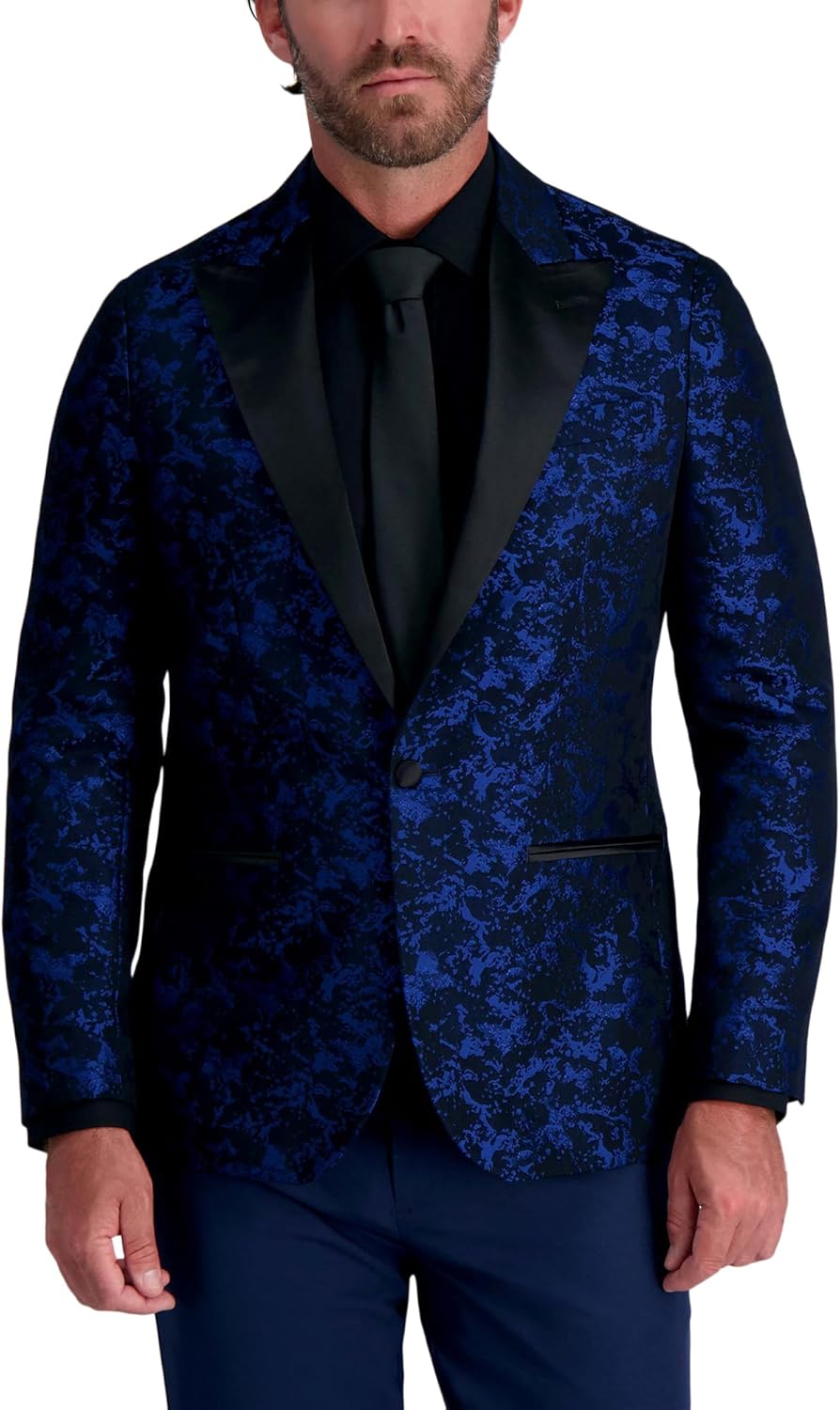 Haggar Men's Slim Fit Floral Pattern Peak Lapel Tuxedo Dinner Jacket