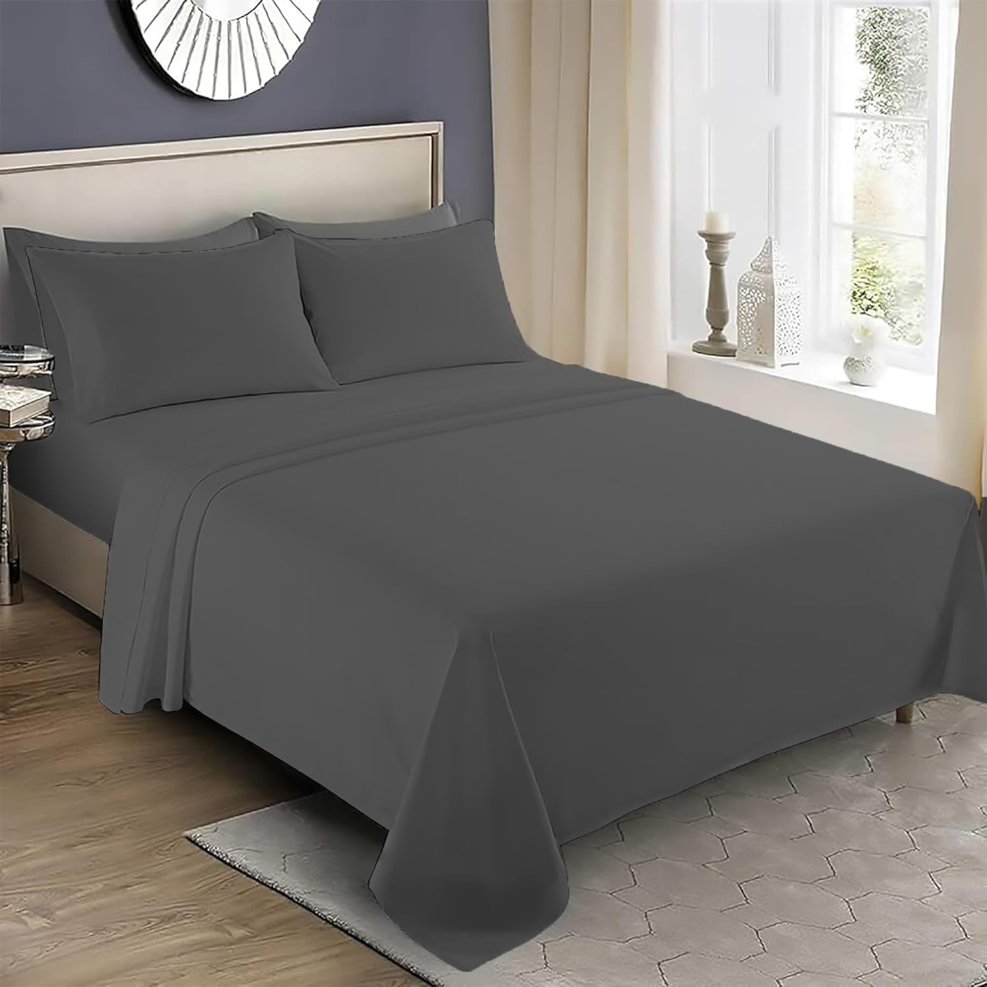 Reliancebedding 3-Piece 4FT Single Flat Bed Sheet Set – 100% Egyptian Cotton, 400 Thread Count Luxury Flat Sheet with 2 Pillowcases, Ultra-Soft, Breathable & Machine Washable Bedding Set — image 1