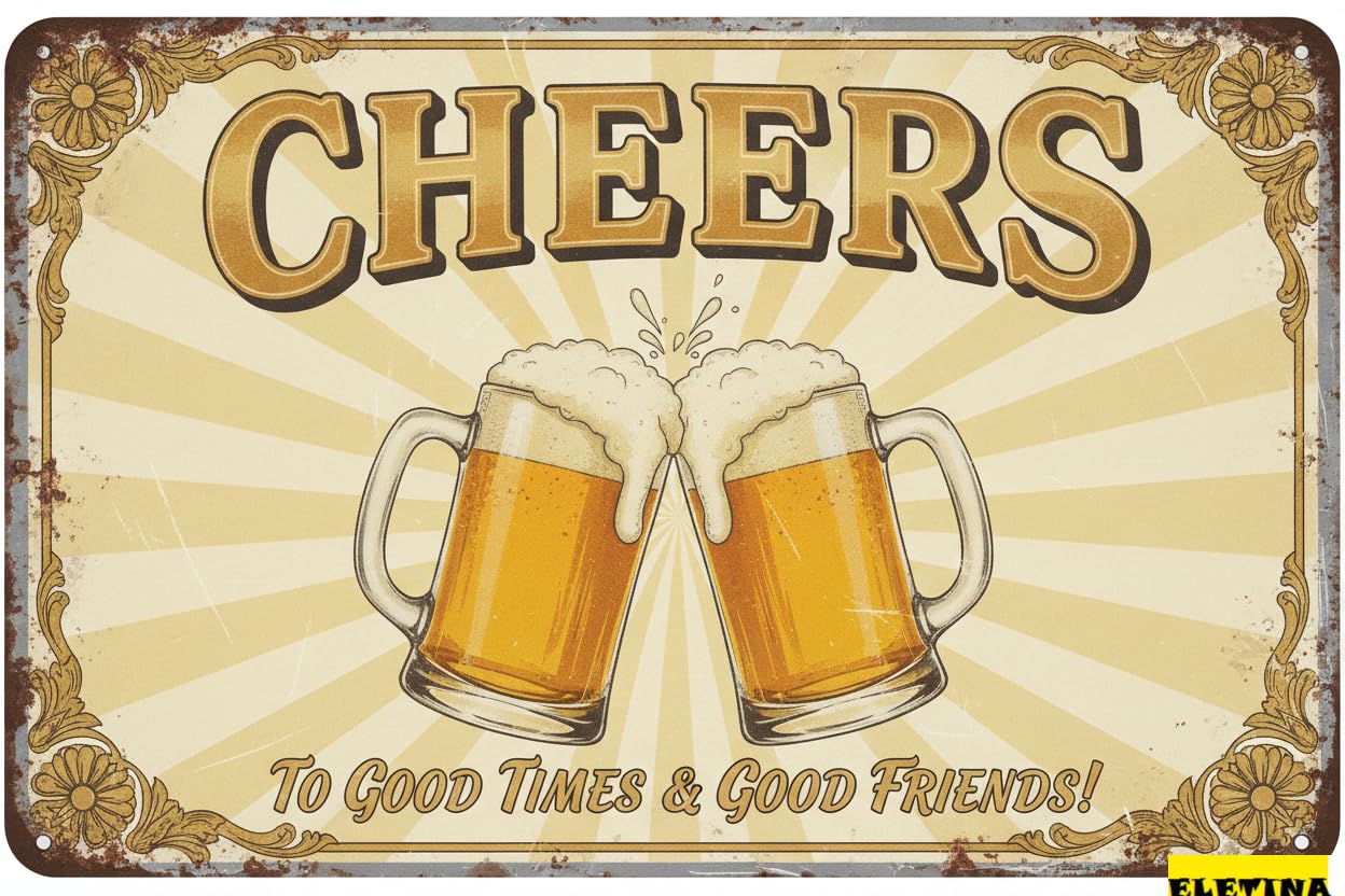 Personalized Sign for Man Cave Vintage Bar Decor Pub Cheers 8x12 Inch Wall Decor - Cheers To Good Time & Good Friends Private Property Decorative
