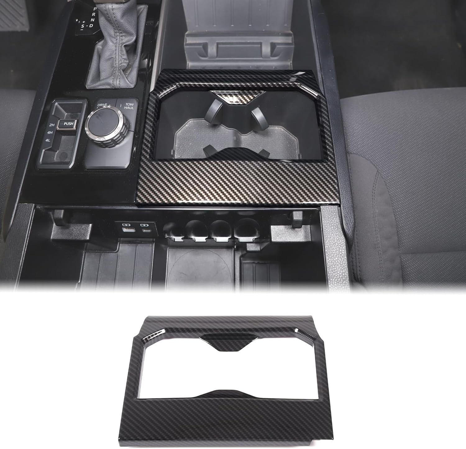 Aunginsy Front Seat Central Armrest Cup Holder Cover Trim Compatible with Toyota Tundra/Sequoia 2022-2024 Truck Front Center Console Cup Holder Decorative Frame Protection Sticker Interior Accessories