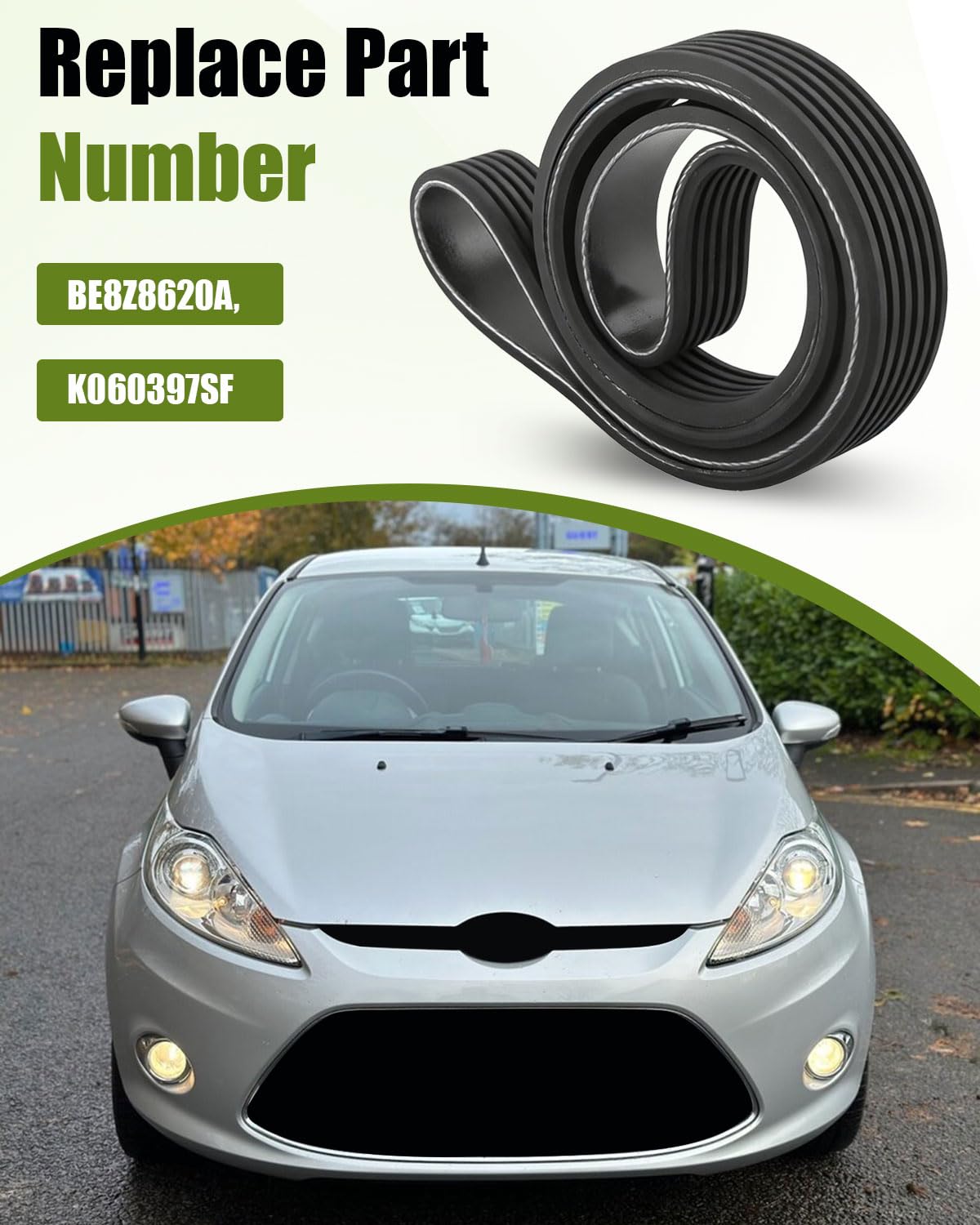 Stretch Fit Serpentine Drive Belt Fit for Ford Fiesta L4 1.6L 2011 2012 2013 Replace BE8Z8620A, K060397SF