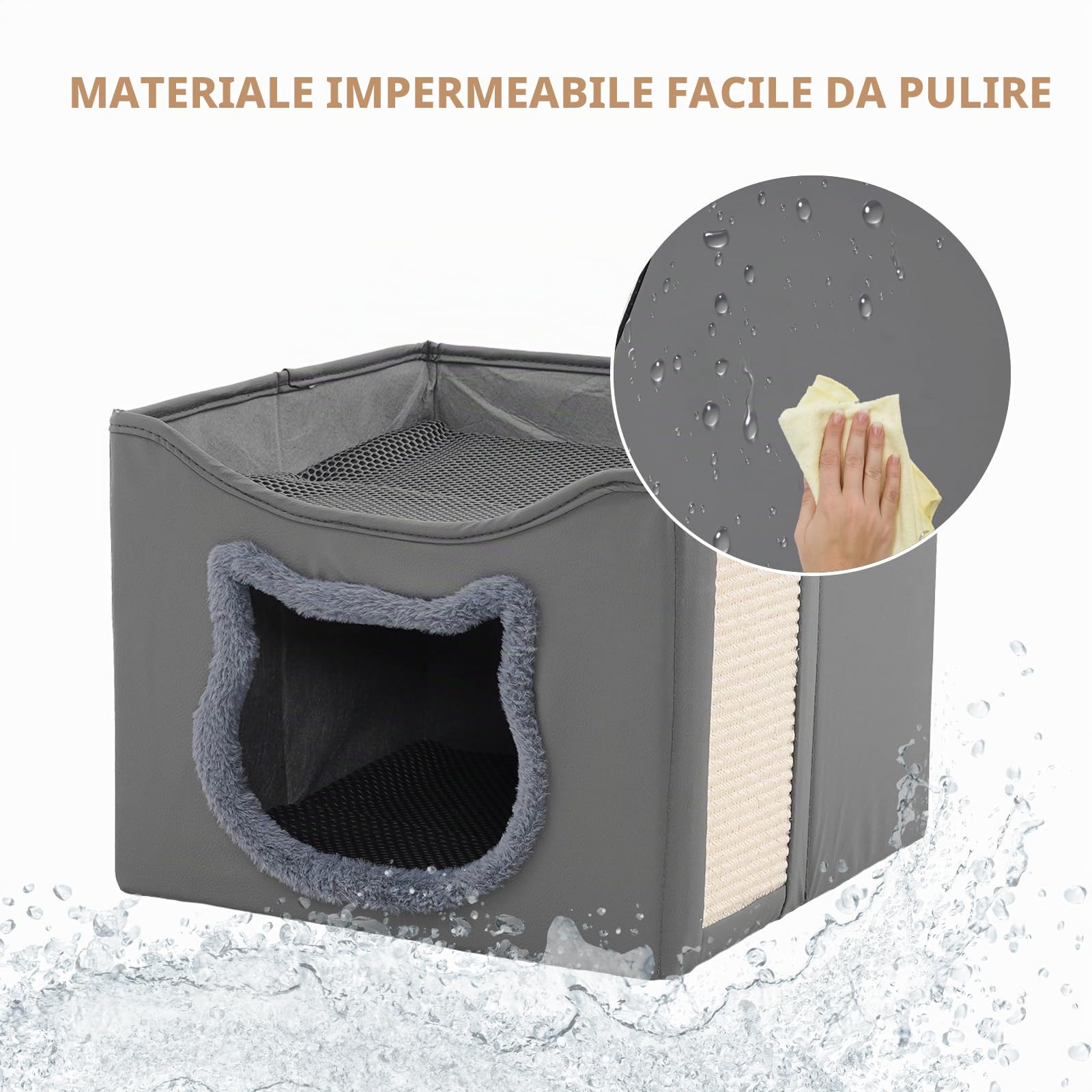 Cuccia per gatti pieghevole a doppio strato per gatti, materiale antigraffio, lavabile, per interni, 41 x 41 x 35 cm