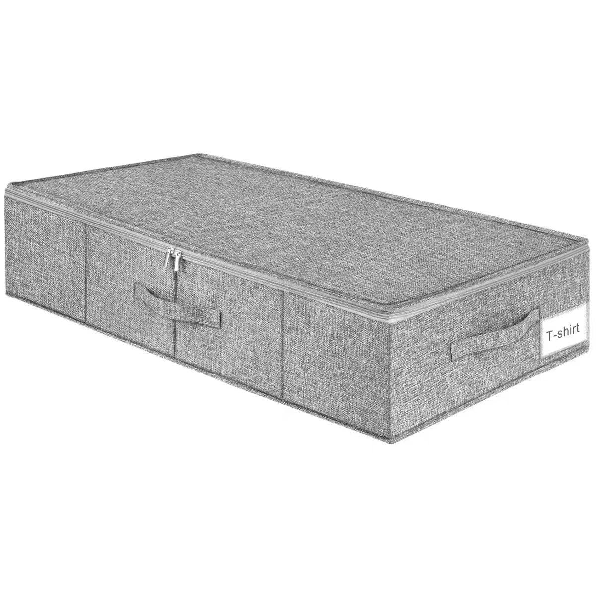 2 Cassettiera Sotto il Letto, Contenitore Sotto il Letto, con Coperchio e Maniglie, Pieghevole, 85 x 40 x 12 cm, per Vestiti, Coperte, Stabile Contenitore Sotto il Letto, Grigio