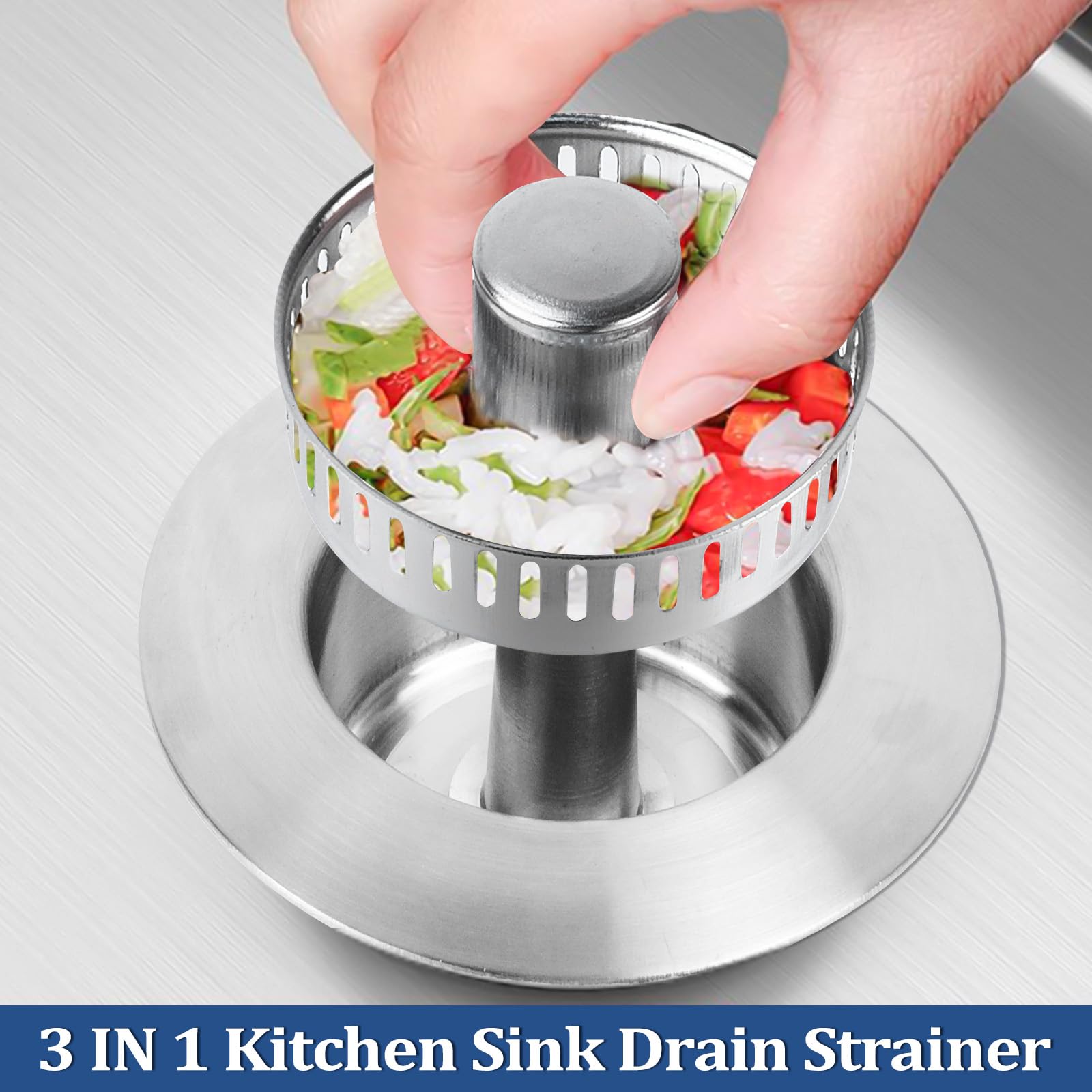 SUNNIFLY 3 in 1 Filtro Lavandino Cucina in Acciaio Inox Pop-Up, Tappo Lavandino Cucina con Cestello Anti-Intasamento, Filtro per Lavello con Foro da 75-86 mm