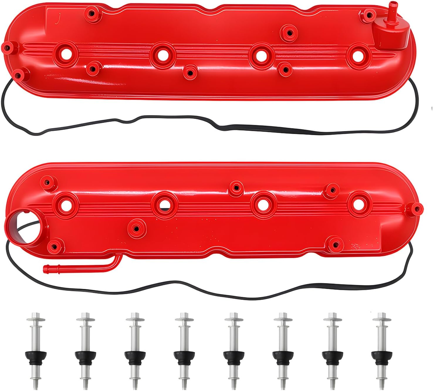 Upgrade Red Aluminum A Pair of Engine Valve Covers with Gaskets & Bolts Compatible with Silverado Sierra Suburban Tahoe Camaro Yukon Savana Escalade Trailblazer 1999-2008 12570427 12582224