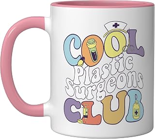 Cool Plastic Surgeons Club Surgery Squad Cosmetic Surgeon Ceramic Mug, Pink/White