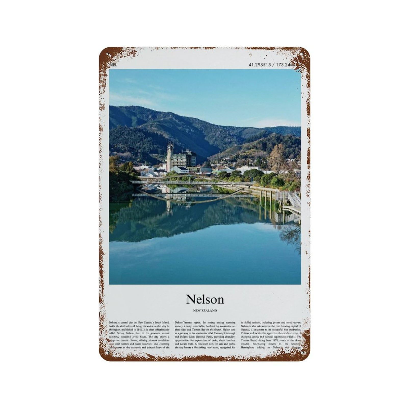 xiaoxiaoshen Nelson New Zealand City Scenery Wall Decor Art Metal Tin Poster Modern Home Decor Art Home Bar Shop Decorations Vintage Sign 30x20cm
