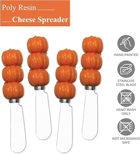 Miniatura 5 de Supreme Housewares Esparcidores de queso de calabaza, asas de resina pintadas a mano con cuchillas de acero inoxidable para untar queso crema,