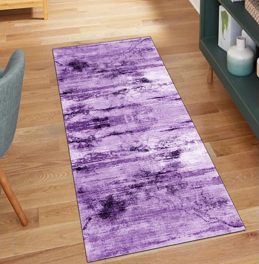 Alfombra de pasillo lavable antideslizante de 80x180 cm abstracta lila