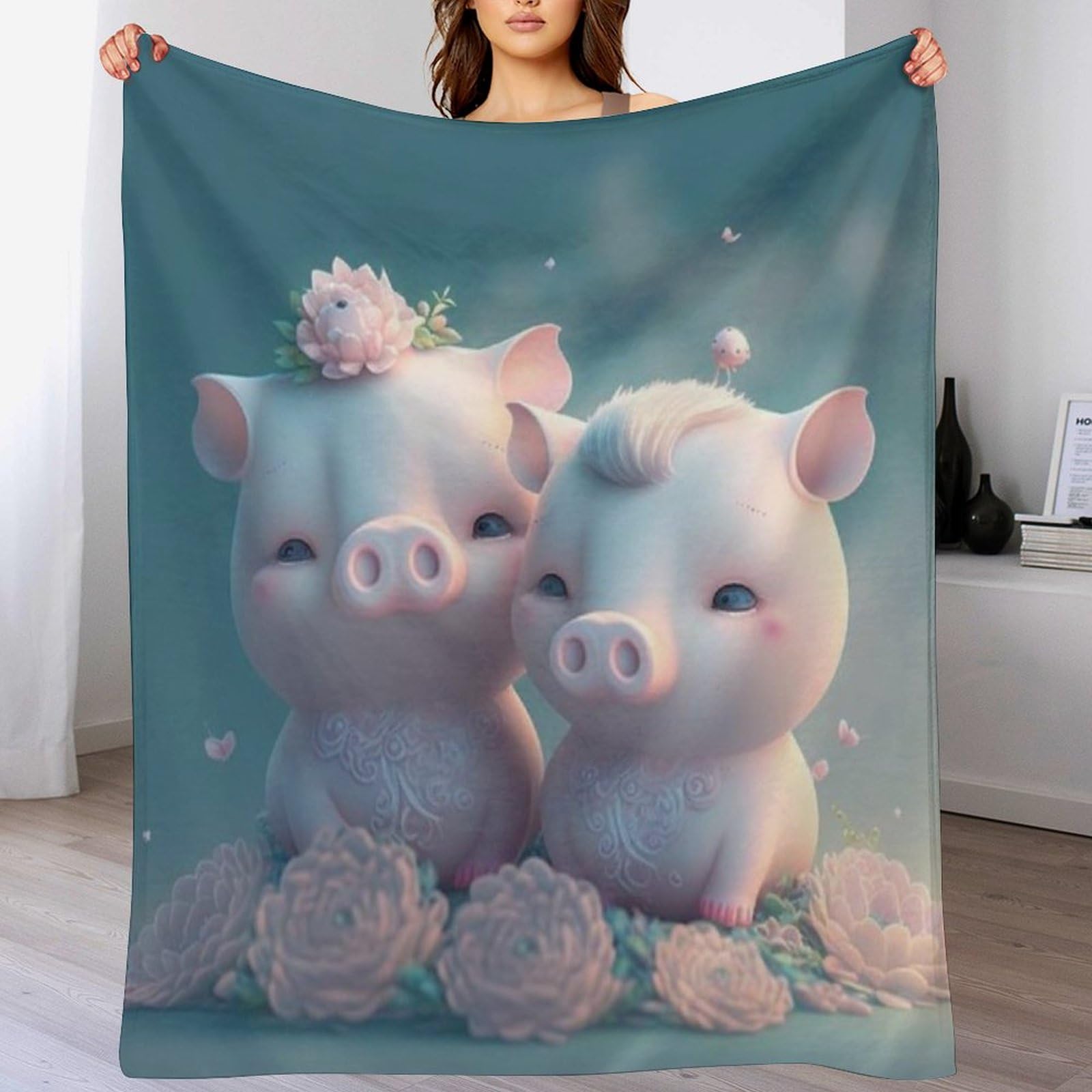 Couverture de canapé en peluche flannel cochon mignon et doux