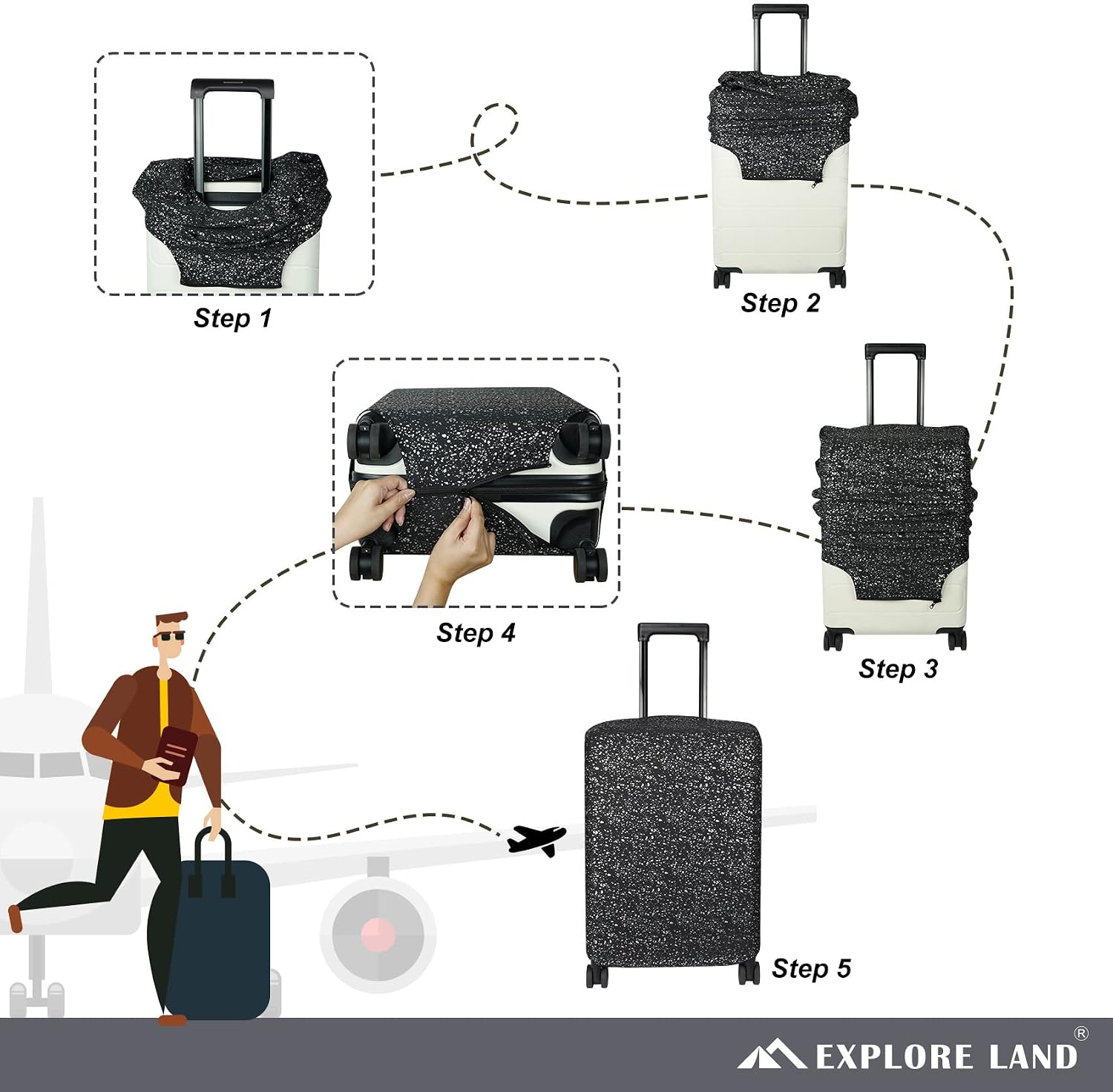 Explore Land Travel Luggage Cover Suitcase Protector Fits 27-30 Inch Luggage (Foil Stipple, L)