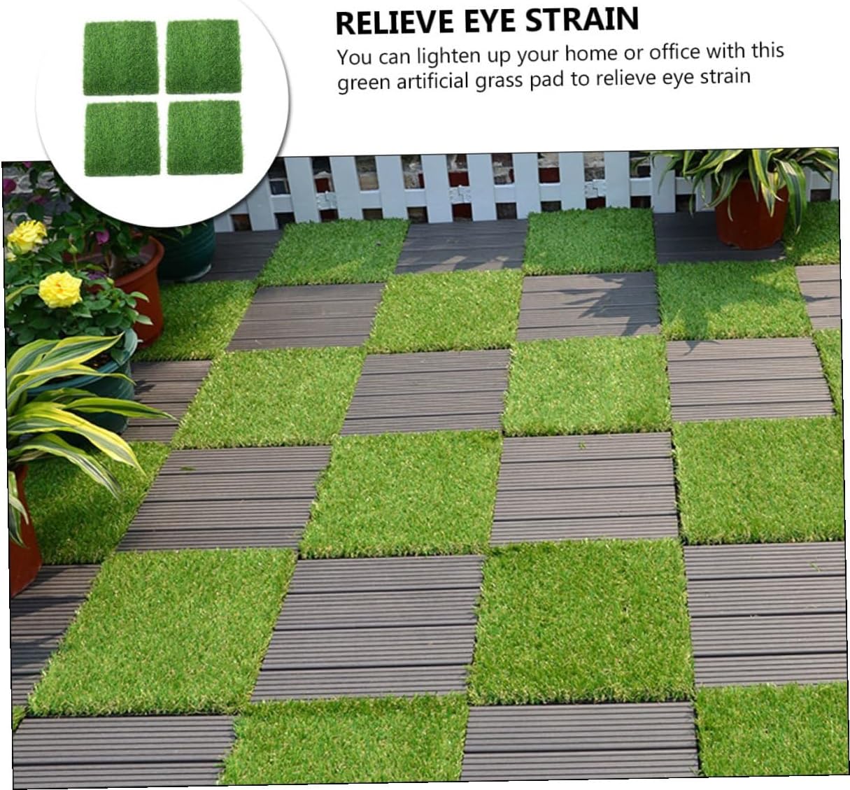 Alasum Artificial Grass Mat Fake Lawn Mat 4pcs Black Backing Outdoor Patio Garden Landscaping Decorative Synthetic Turf Tiles for Yard and Playground