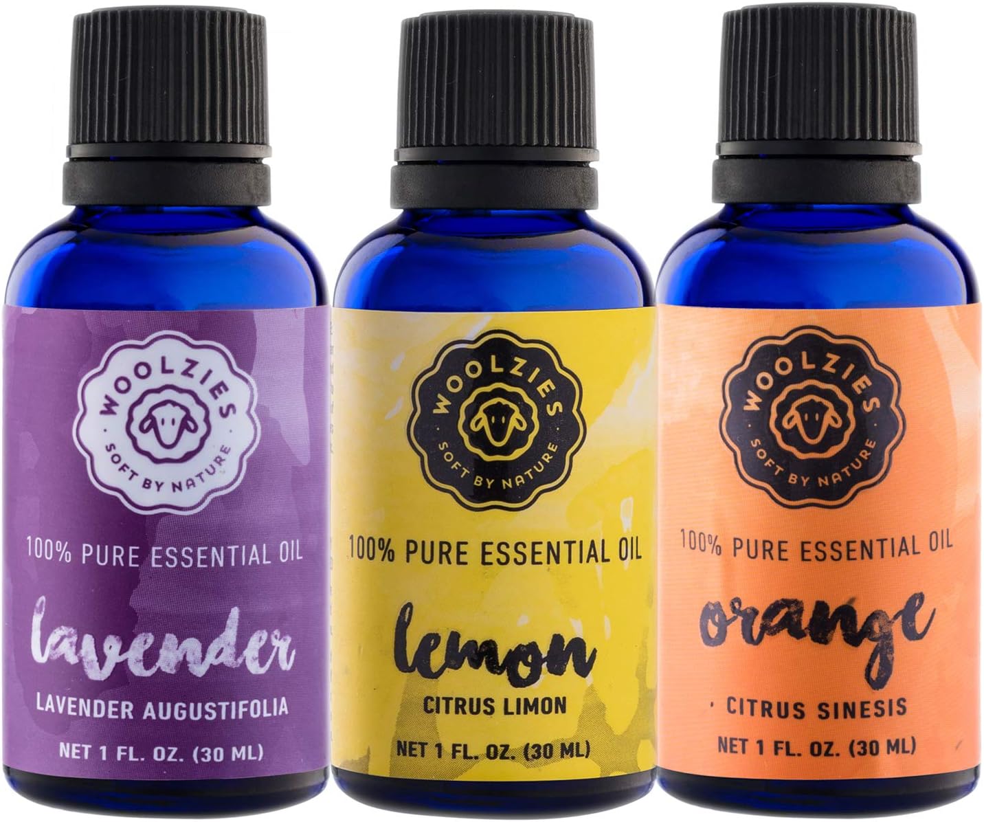 Woolzies Essential Oils Gift Set: Lavender, Lemon and Sweet Orange Kit | 100% Pure, Organic, Therapeutic Grade, Aromatherapy Essential Oils for Diffuser | Set of 3-1 oz Oils