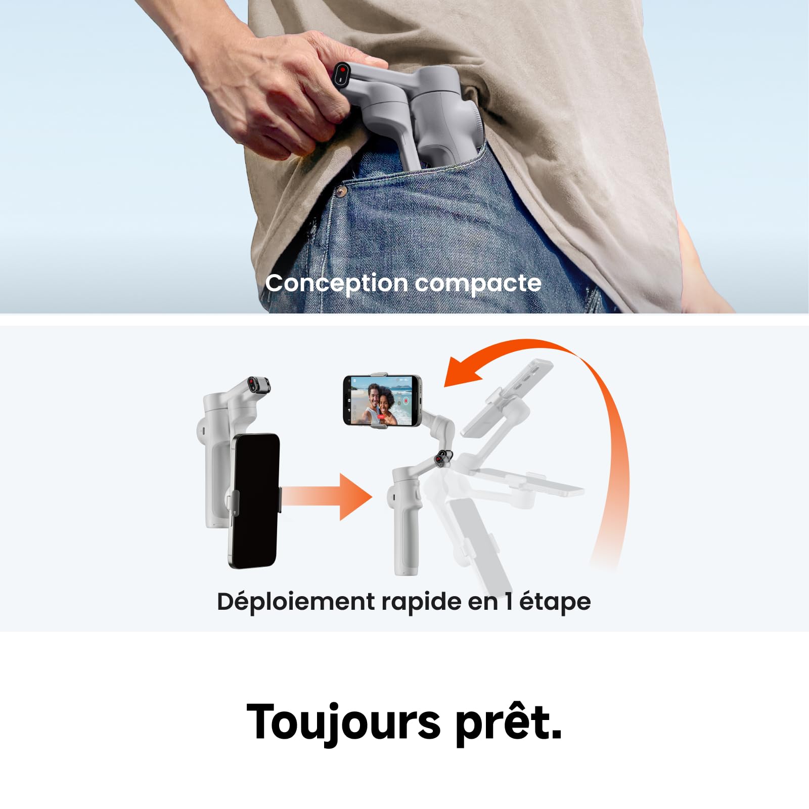Insta360 Flow 2 Pro Gris - Stabilisateur Smartphone IA avec Suivi natif iPhone, Android, Gimbal avec Suivi à 360°, trépied et Perche à Selfie intégrés, léger et Portable pour vlog et Voyage