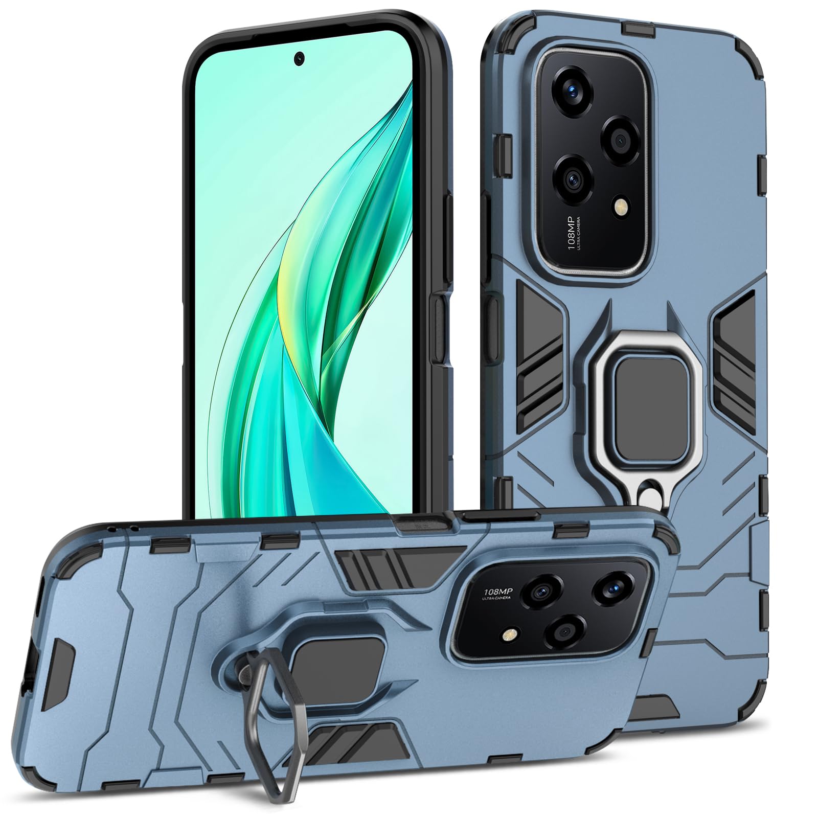 Funda para Samsung Galaxy A13 4G con Cristal Templado Protector Pantalla, Carcasa Antigolpes con Soporte anular metálico, Case Protectora de Grado Militar, Negro — view 256