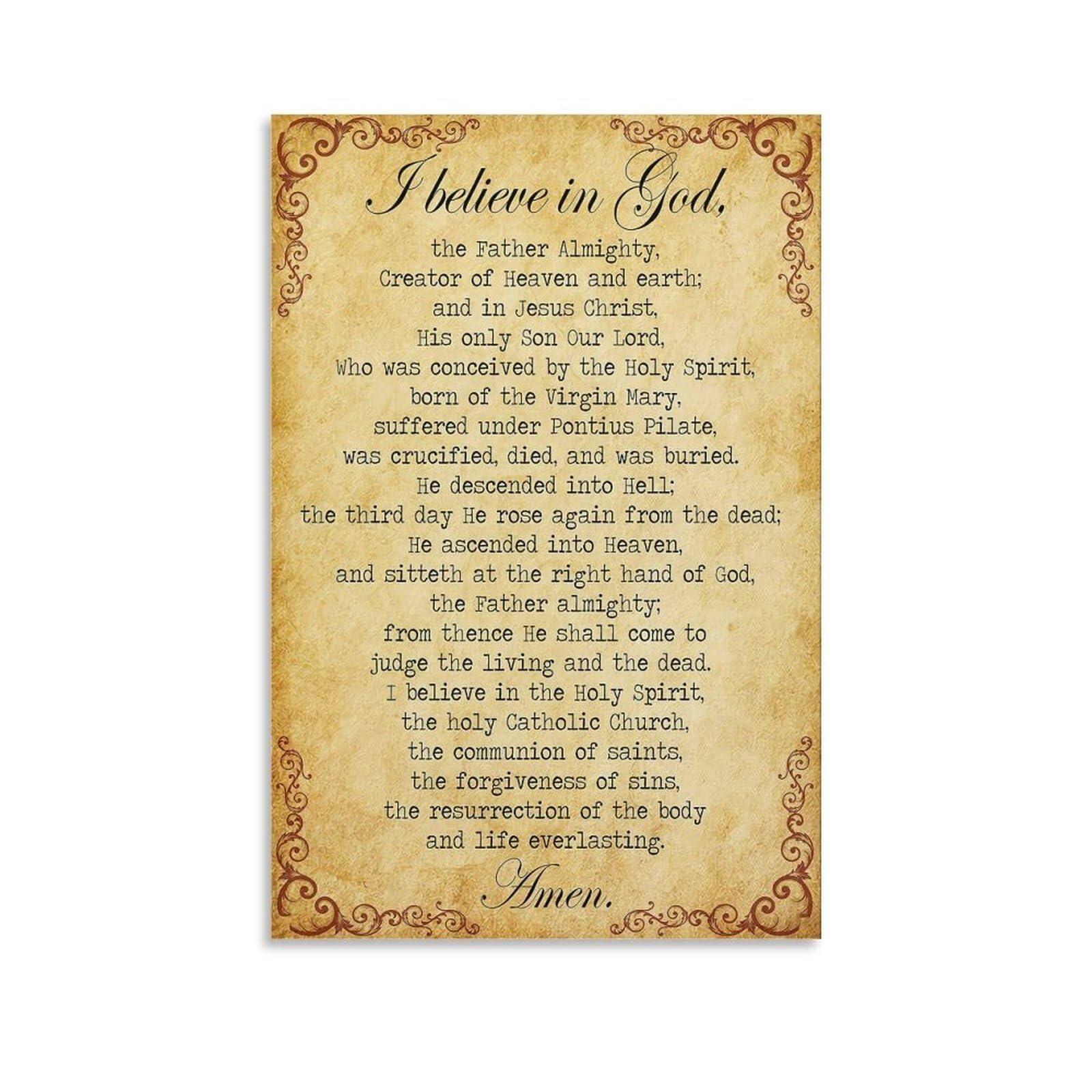 LLBOGRGGN The Apostles Creed Christian Poster: Vintage Prayer Wall-Art for Kitchen Office Decorations(Framed,16x24inch(40x60cm))