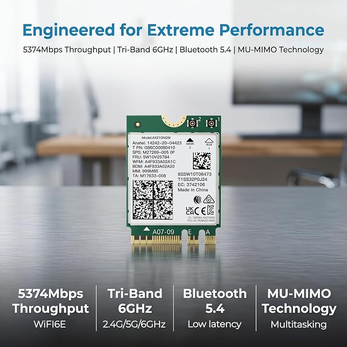 AX210 WiFi 6E M.2 2230 Tarjeta con Bluetooth 5.4 miniatura 4