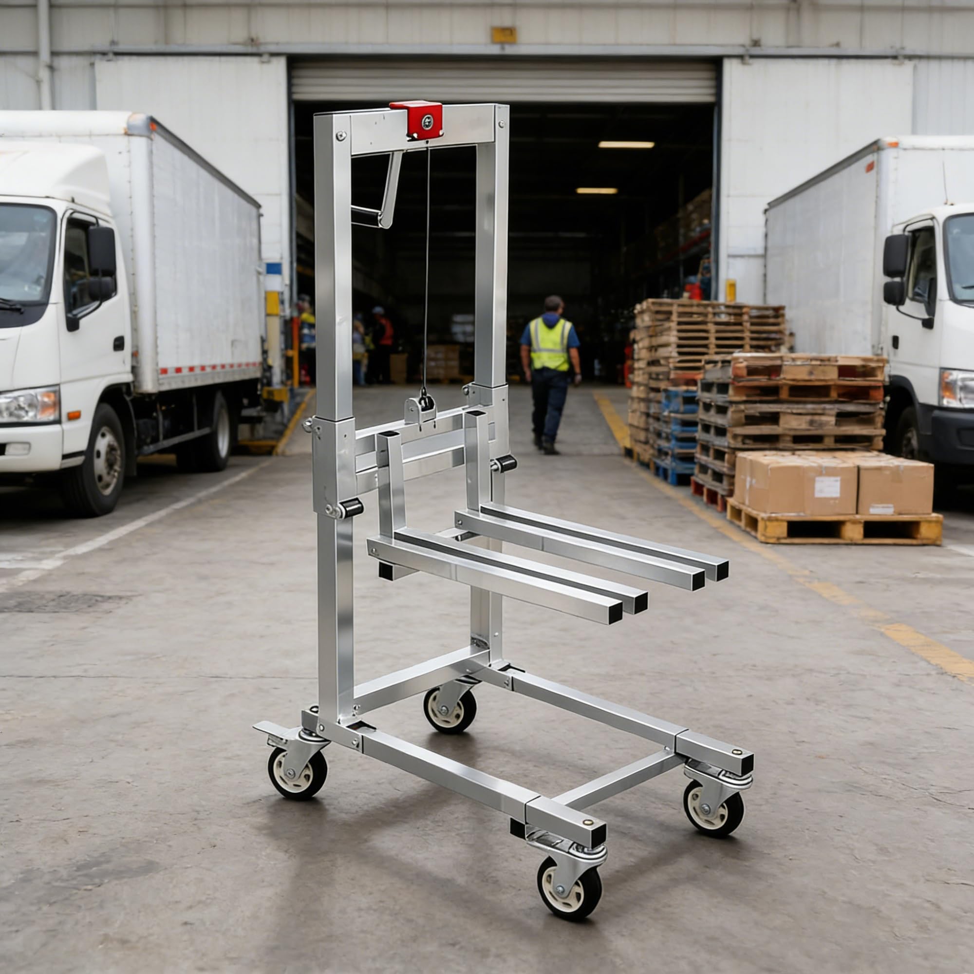 Impilatore con verricello manuale, carrello elevatore manuale, capacità di carico 60 kg, gru da carico in acciaio, transpallet multifunzionale