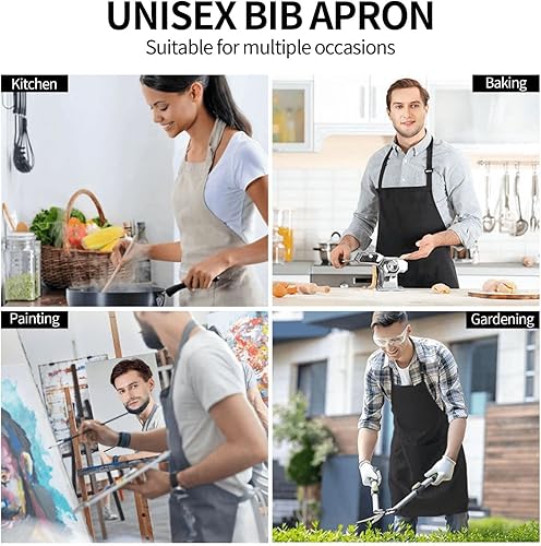 Miniatura 7 de Delantales para mujer con bolsillos, delantal de chef ajustable, correa para el cuello, delantal de cocina impermeable