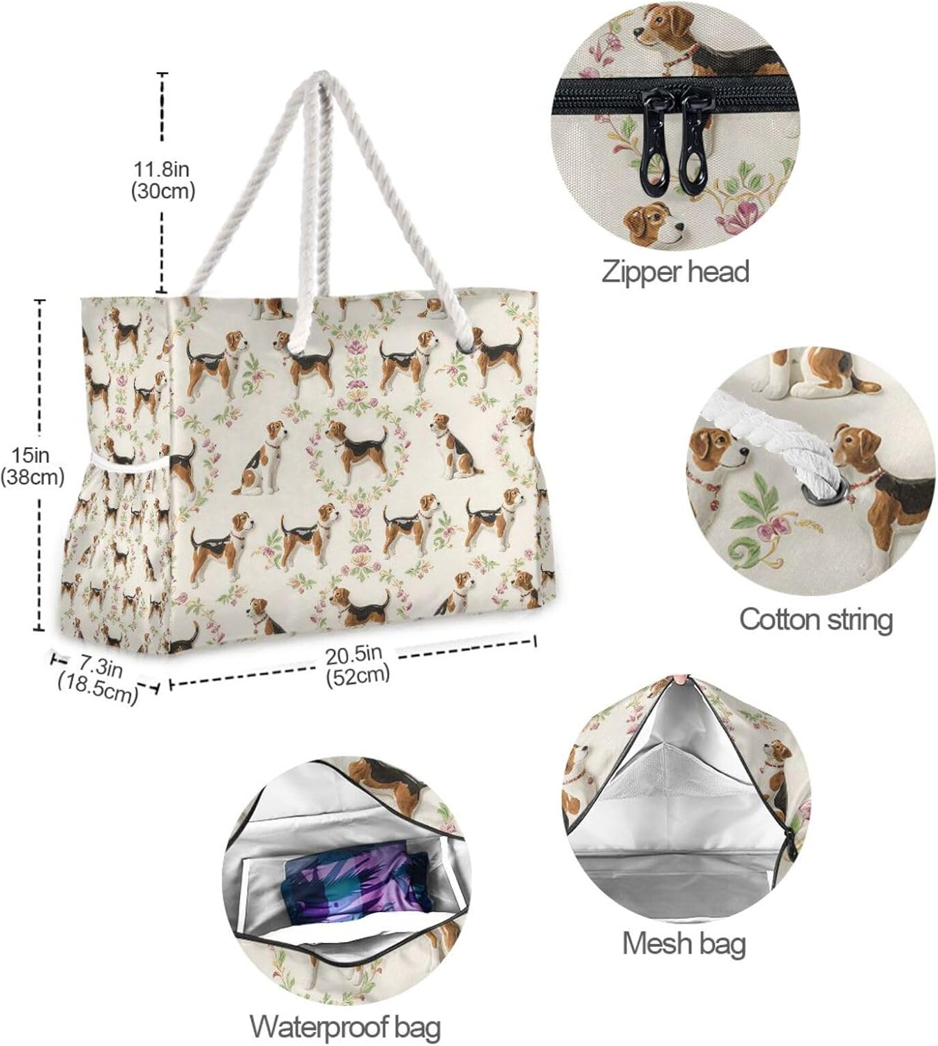 OTVEE Staffordshire Dogs Pattern Beach Bags for Women Ladies Large Canvas Tote Shoulder Bag Waterproof Travel Bags for Gym Swim Pool Camping