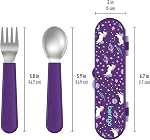 Bentgo® Ensemble d'ustensiles en acier inoxydable pour enfants - Fourche réutilisable, Spoo & Cas de stockage - Acier inoxydable sans BPA de haute qualité, poignées faciles à saisir, lave-vaisselle, coffre-fort pour déjeuner scolaire, voyage & Extérieur (Licorne)