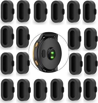 20 Pack Dust Plug Compatible with Garmin Fenix 8 7 7S 7X 6 6S 6X Pro 5 5S 5X Plus/Vivoactive 3/4/Venu Sq/Forerunner 245/935 Silicone Charger Port Protector Anti Dust Plugs Caps Cover - Black