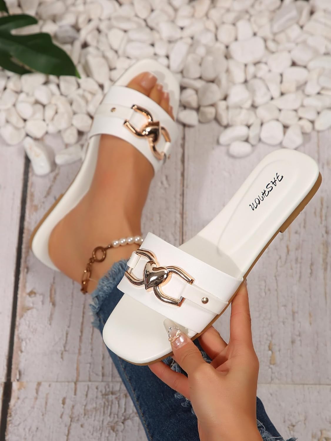 MGGMOKAY Women's Flat Sandals Fashion Slides With Soft Leather Slippers for Summer,Black,6 - Image 2