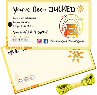 CREATCABIN 50Pcs You've Been Ducked Cards Duck Tags Card Ducking Game DIY Jeep Duck Card with Hole and Twine for Rubber Ducks Jeeps Car Decor 3.5 x 2 Inch-You Quack A Smile（Sun