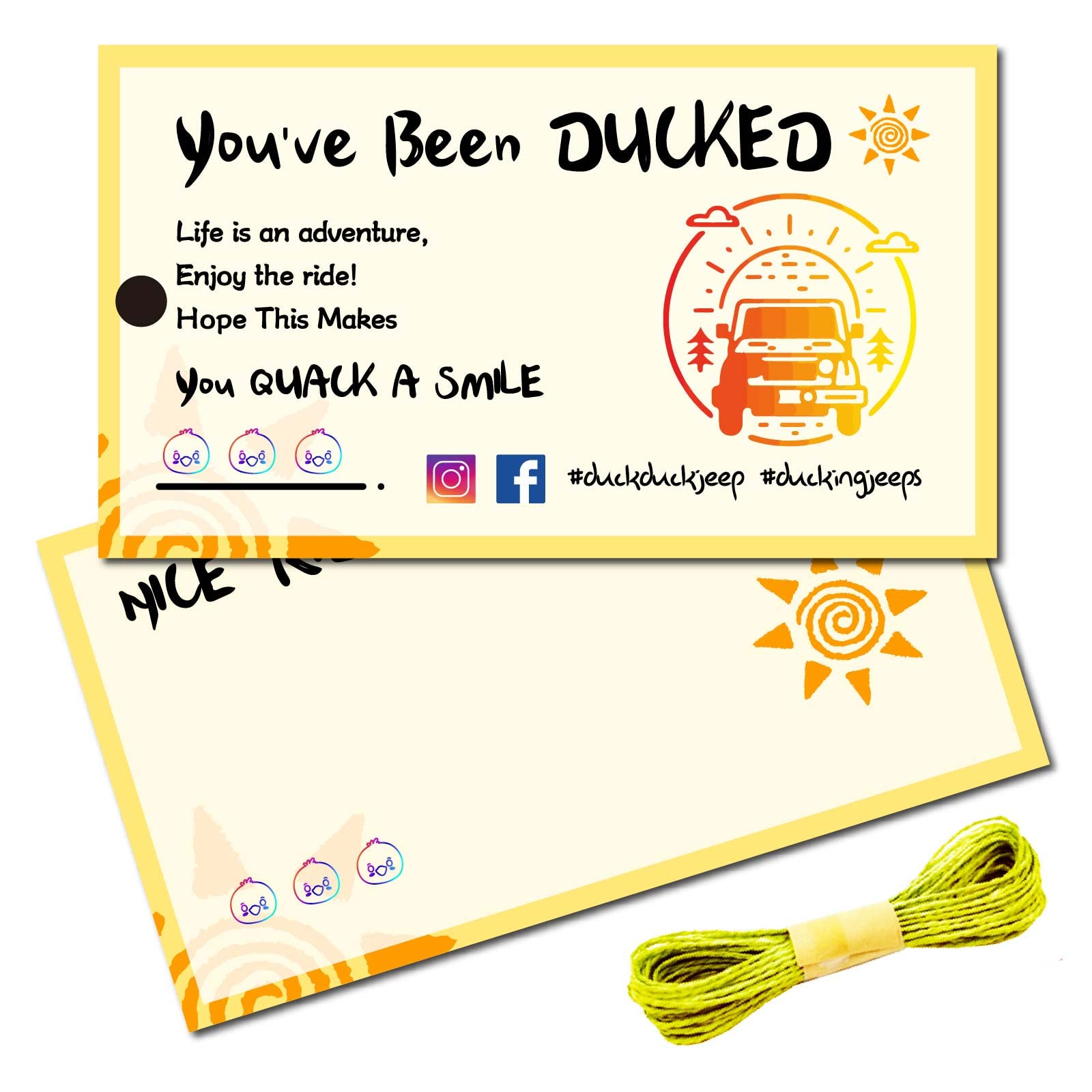 CREATCABIN 50Pcs You've Been Ducked Cards Duck Tags Card Ducking Game DIY Duck Card with Hole and Twine for Rubber Ducks Car Decor 3.5 x 2 Inch-You Quack A Smile（Sun