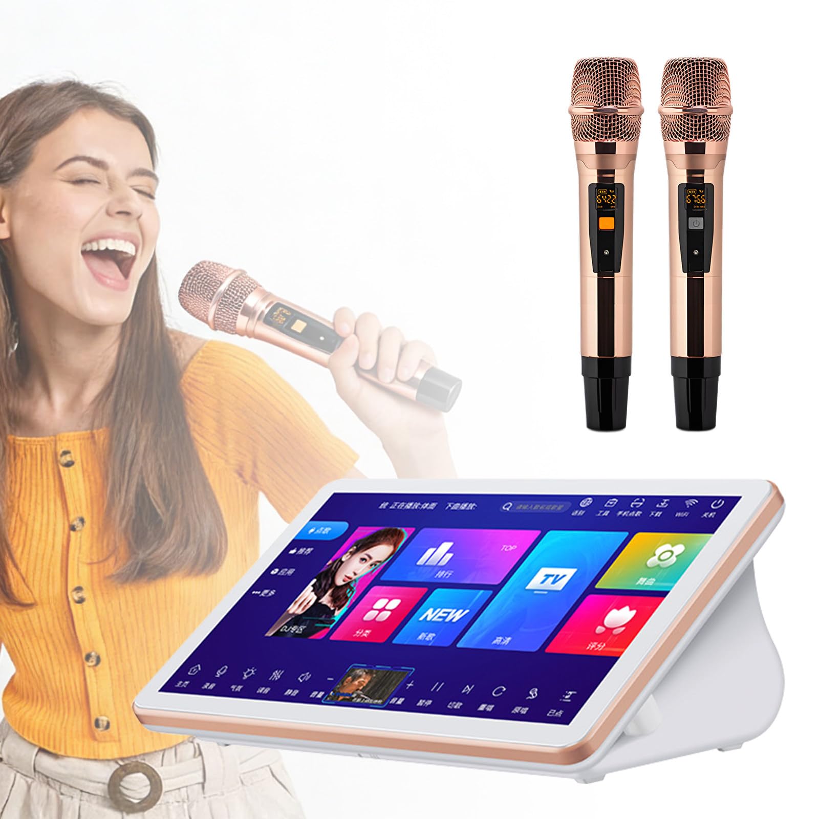 Chiński system karaoke z mikrofonem bezprzewodowym, 18,5-calowy pojemnościowy ekran dotykowy, odtwarzanie online, aplikacja i sterowanie głosowe B-500G