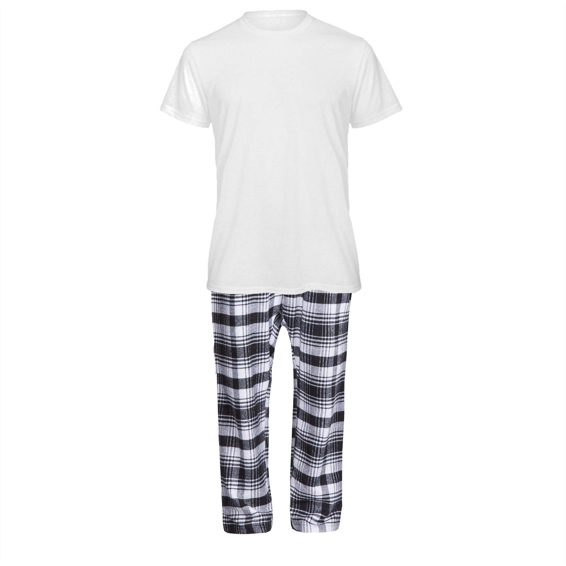 Style It Up Men's White/White-Black Flannel Pyjamas Set Short Sleeve Lounge Top Pants Pj Pajamas Nightwear Gift