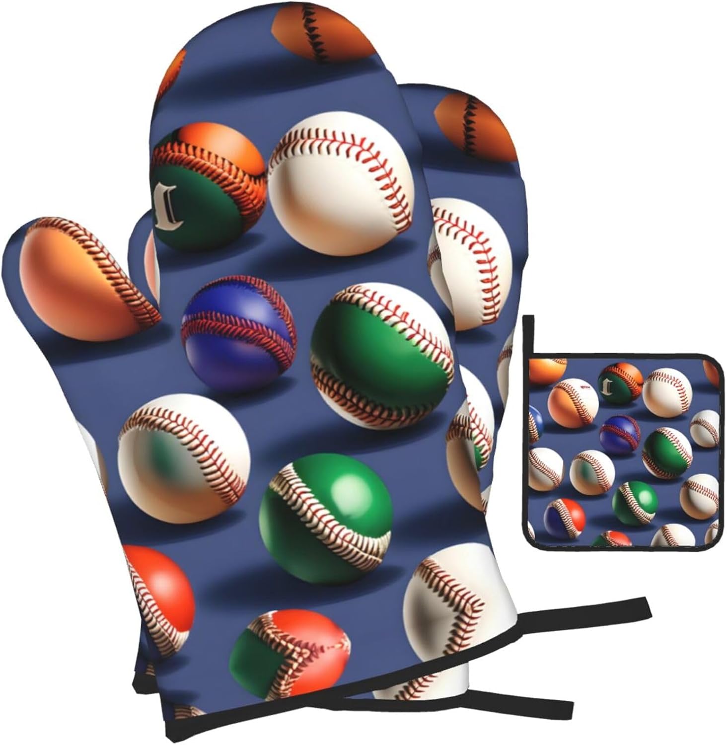 Sport Baseball Print Heat Resistant Microwave Gloves, Used for Baking, Cooking, and Fashion Kitchen Essentials