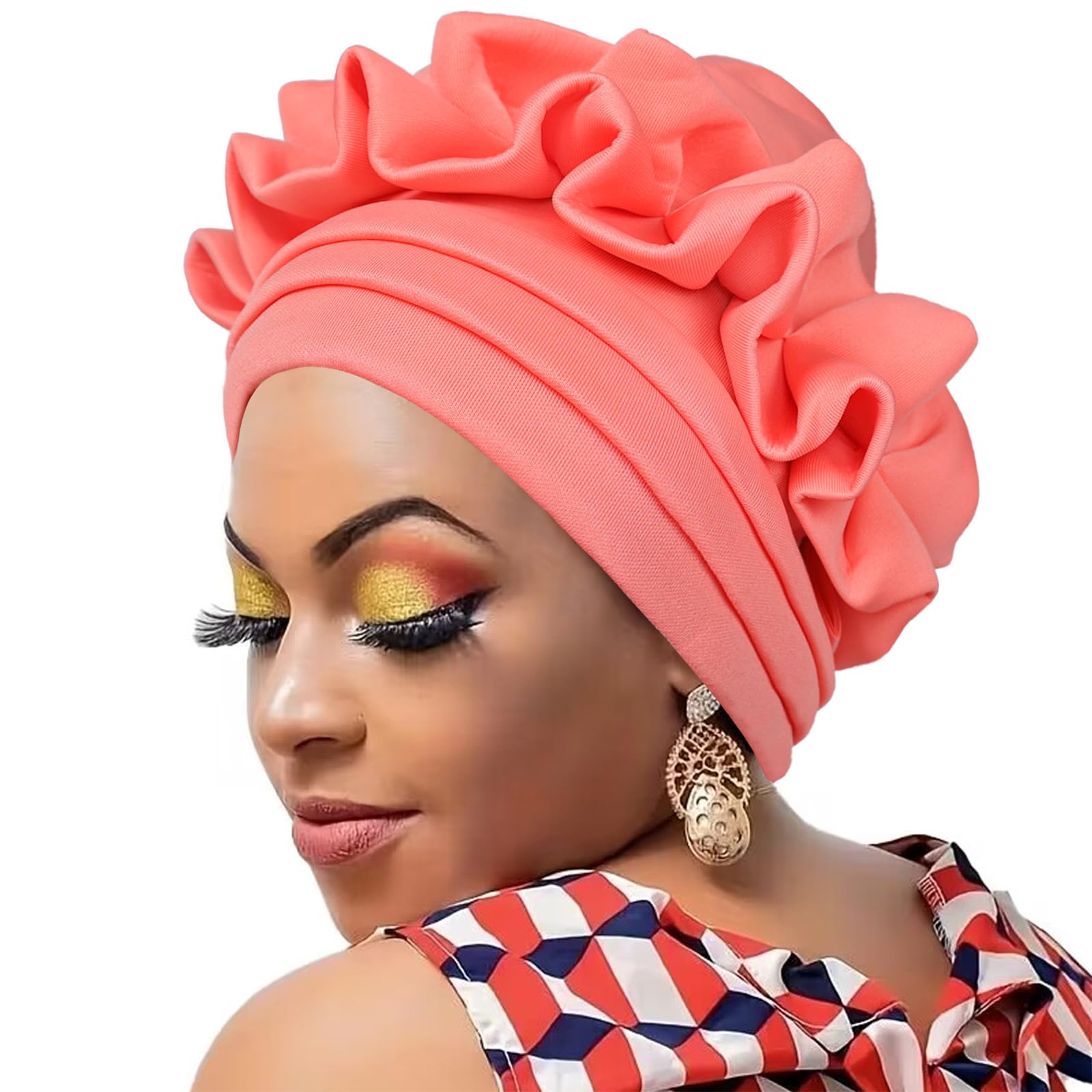 Kalttoy Women Pre-Tied Turban Headwrap Chemo Lightweight Floral Knot Braid Head Cover Stretchy Braids Wrap Hat African Women Pre-Tied Turban Headwrap